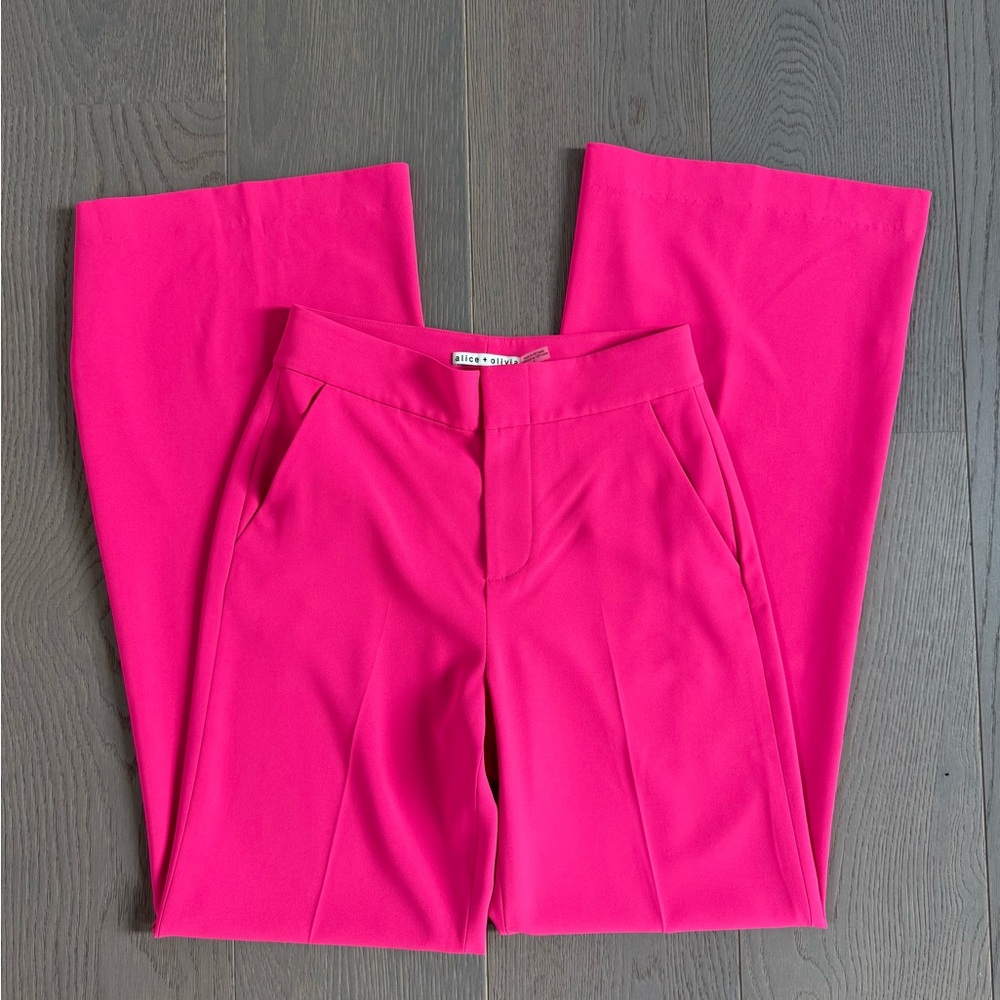 Alice & Olivia Dylan Fuchsia Wide Leg Trousers in Wild Pink - Picture 3 of 11
